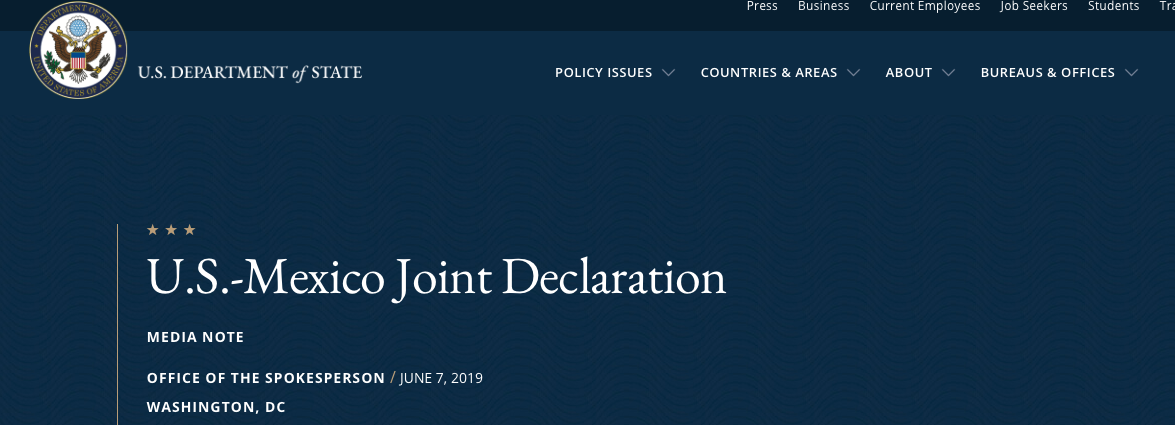 7-JUN-2019: Declaración Conjunta de EEUU y México - Divulgación Total